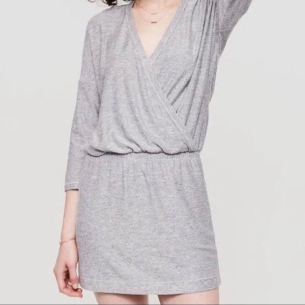Lou & Grey Signaturesoft Faux Wrap Dress Womens S Gray Blouson Surplice Knit Min